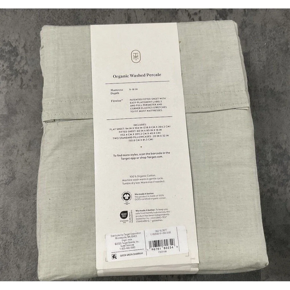 Threshold Organic Cotton Washed Percale Sheet Set 4-Piece Queen